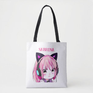 Gepersonaliseerd Schattige Anime Meisje met Katten Tote Bag
