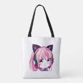 Gepersonaliseerd Schattige Anime Meisje met Katten Tote Bag (Achterkant)