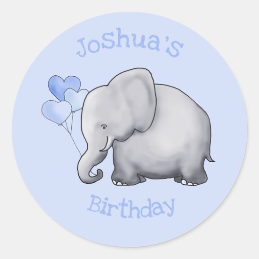 Gepersonaliseerd Schattige Baby Olifant Verjaardag Ronde Sticker (Voorkant)