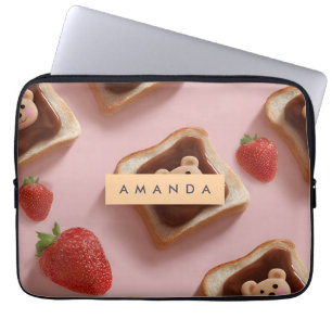 Gepersonaliseerd Schattige Beer toastpatroon Laptop Sleeve