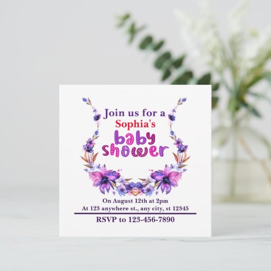 Gepersonaliseerd Schattige Bloemen Baby shower Kaart (Staand voorkant)