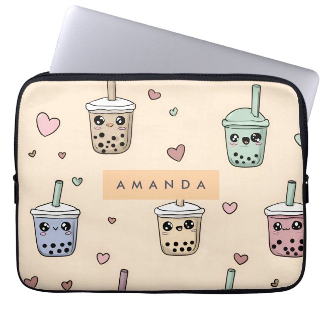 Gepersonaliseerd Schattige Boba theepatroon Laptop Sleeve (Voorkant)
