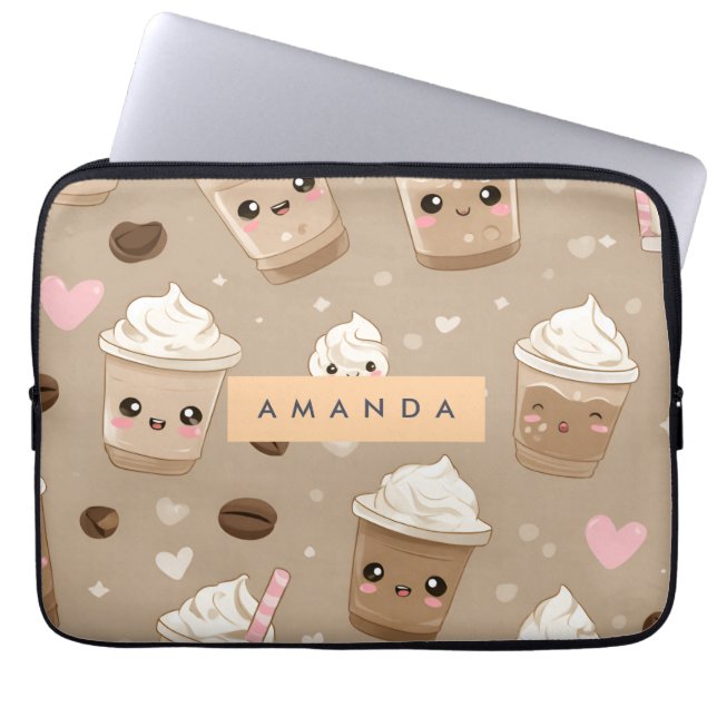 Gepersonaliseerd Schattige cappuccinopatroon Laptop Sleeve (Voorkant)