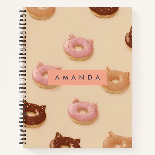 Gepersonaliseerd Schattige Cat Ear Donuts Pattern Notitieboek (Voorkant)