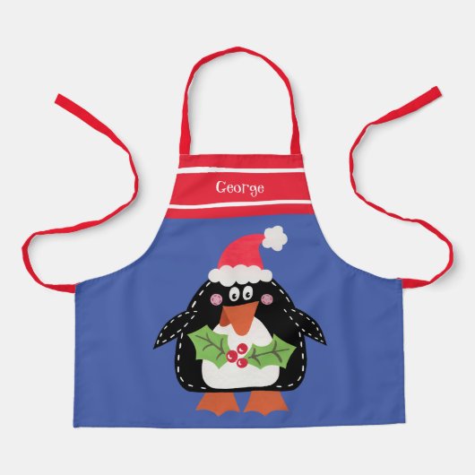 Gepersonaliseerd Schattige Christmas Penguin Schor Schort (Voorkant)