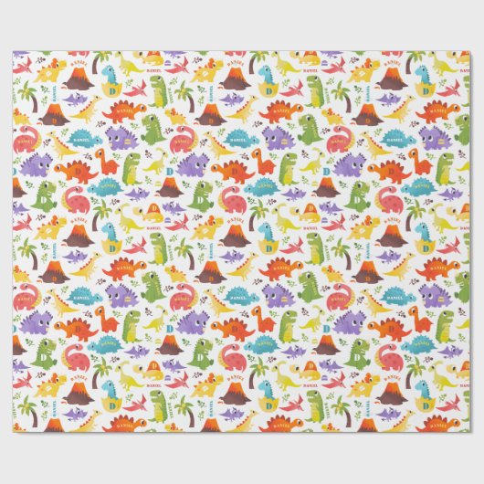 Gepersonaliseerd Schattige Dinosaurus inpakpapier (Vlak)