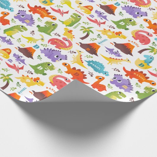 Gepersonaliseerd Schattige Dinosaurus inpakpapier (Hoek)