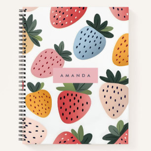 Gepersonaliseerd Schattige fruit aardbeienpatroon Notitieboek