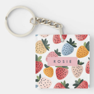 Gepersonaliseerd Schattige fruit aardbeienpatroon Sleutelhanger