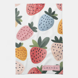 Gepersonaliseerd Schattige fruit aardbeienpatroon Theedoek
