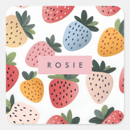 Gepersonaliseerd Schattige fruit aardbeienpatroon Vierkante Sticker