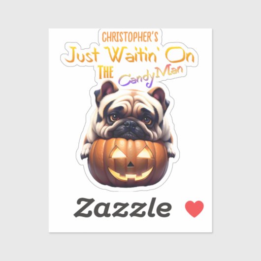 Gepersonaliseerd Schattige Funny Halloween Pug Pup Sticker (Vel)