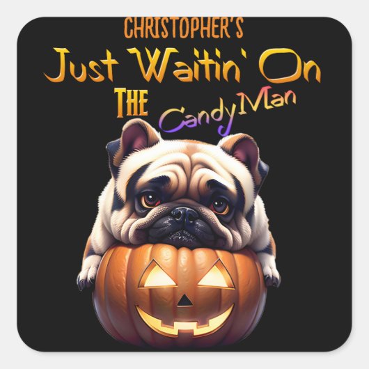 Gepersonaliseerd Schattige Funny Halloween Pug Pup Vierkante Sticker (Voorkant)