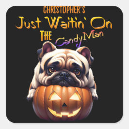 Gepersonaliseerd Schattige Funny Halloween Pug Pup Vierkante Sticker