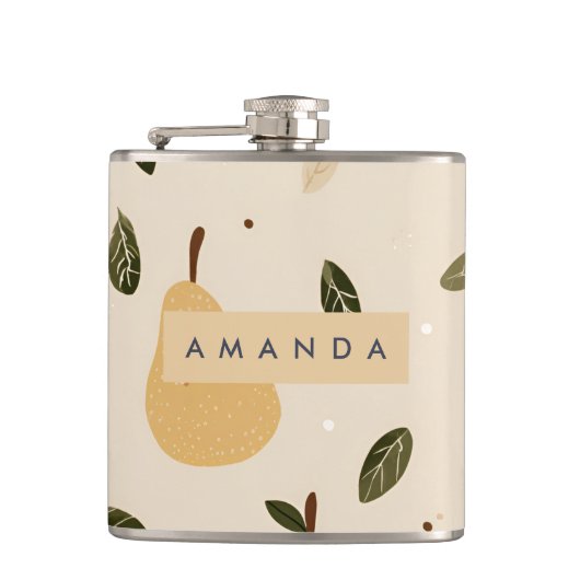 Gepersonaliseerd Schattige grillig perenpatroon Heupfles (Voorkant)