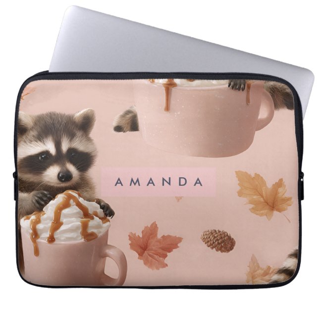 Gepersonaliseerd Schattige herfst wasbeer patroon Laptop Sleeve (Voorkant)