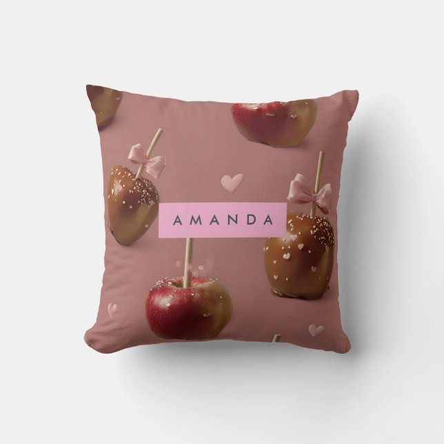 Gepersonaliseerd Schattige karamel appelpatroon Kussen (Voorkant)