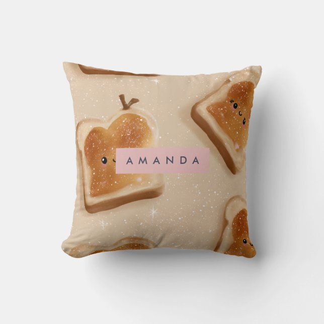 Gepersonaliseerd Schattige Kawaii Toast Pattern Kussen (Voorkant)
