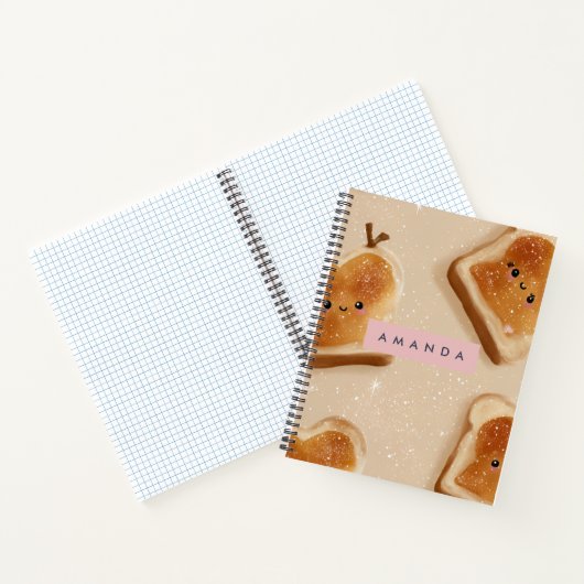 Gepersonaliseerd Schattige Kawaii Toast Pattern Notitieboek (Binnen)