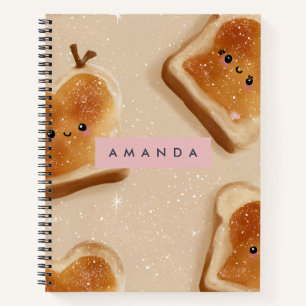 Gepersonaliseerd Schattige Kawaii Toast Pattern Notitieboek