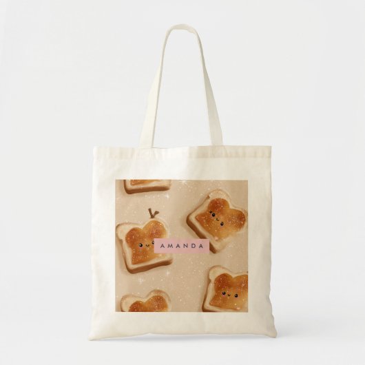 Gepersonaliseerd Schattige Kawaii Toast Pattern Tote Bag (Voorkant)