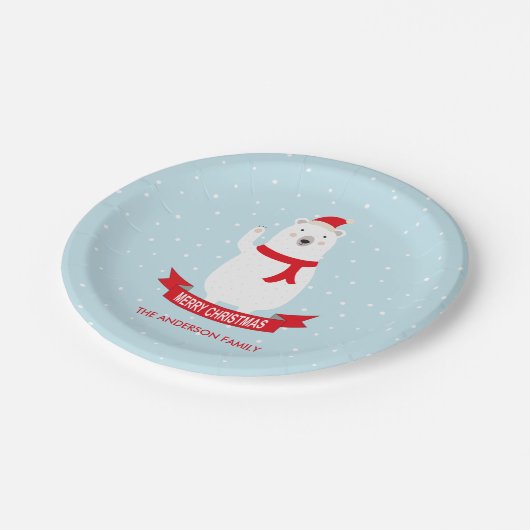 Gepersonaliseerd Schattige Kerst Polar Beer Papieren Bordje (Gekanteld)