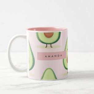 Gepersonaliseerd Schattige lachend avocadopatroon Tweekleurige Koffiemok