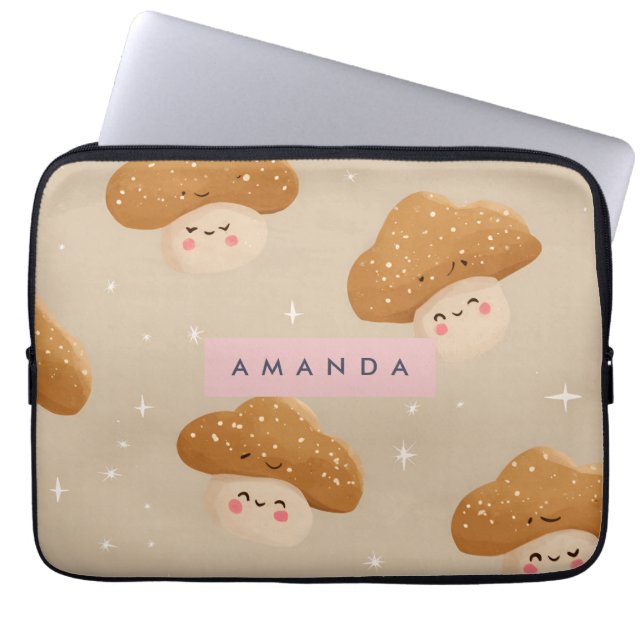 Gepersonaliseerd Schattige lachend paddenstoelenpa Laptop Sleeve (Voorkant)