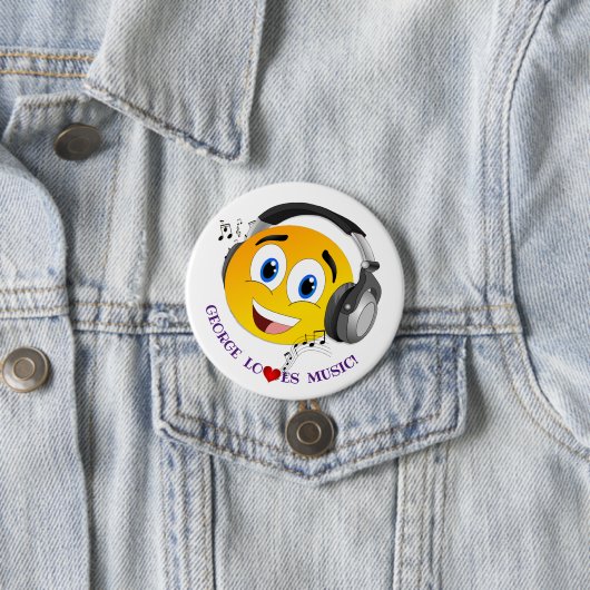 Gepersonaliseerd Schattige Luisteren naar Muziek e Ronde Button 7,6 Cm (In situ)