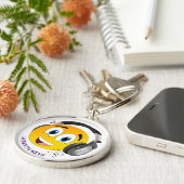 Gepersonaliseerd Schattige Luisteren naar Muziek e Sleutelhanger (Zijkant)