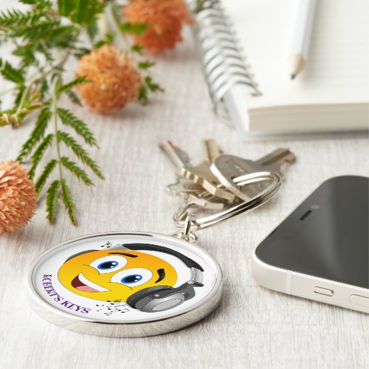 Gepersonaliseerd Schattige Luisteren naar Muziek e Sleutelhanger (Zijkant)