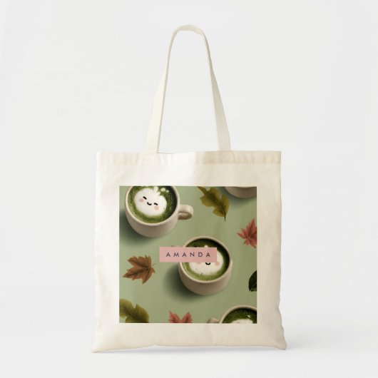 Gepersonaliseerd Schattige matcha latte patroon Tote Bag (Voorkant)