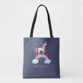 Gepersonaliseerd Schattige Meisje Rainbow Eenhoorn Tote Bag (Voorkant)