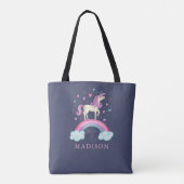 Gepersonaliseerd Schattige Meisje Rainbow Eenhoorn Tote Bag (Achterkant)