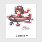 Gepersonaliseerd Schattige Meisje Vliegtuig Meisje Sticker (Vel)