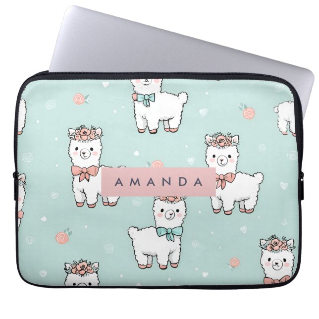 Gepersonaliseerd Schattige pastelalpacapatroon Laptop Sleeve (Voorkant)