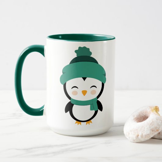 Gepersonaliseerd schattige pinguïn gekleed voor ke mok (Met donut)