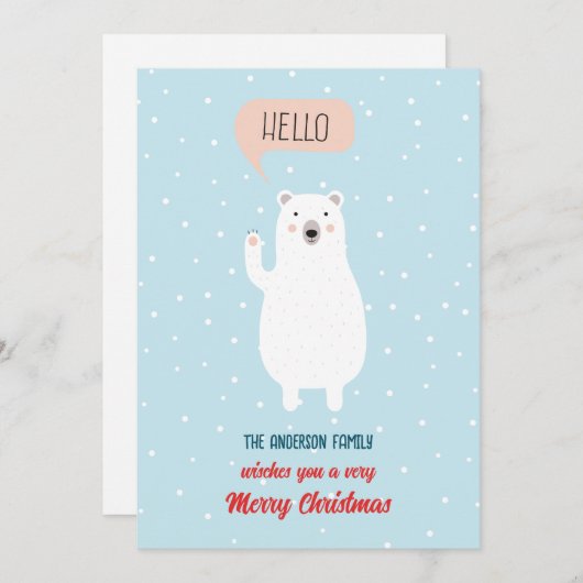 Gepersonaliseerd Schattige Polar Beer Hallo zegt Feestdagenkaart (Voorkant / Achterkant)