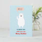 Gepersonaliseerd Schattige Polar Beer Hallo zegt Feestdagenkaart (Staand voorkant)