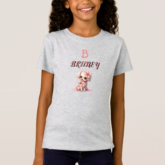 Gepersonaliseerd Schattige Puppy Monogram T-shirt (Voorkant)