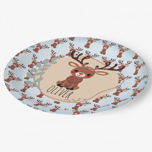 Gepersonaliseerd Schattige rendierpatroon Papieren Bordje (Gekanteld)