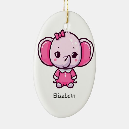 Gepersonaliseerd Schattige Roze Baby Olifant Ornam Keramisch Ornament (Rechts)