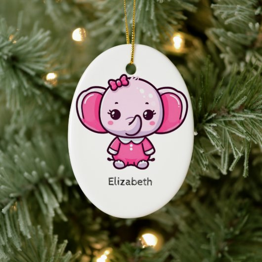 Gepersonaliseerd Schattige Roze Baby Olifant Ornam Keramisch Ornament (Boom)