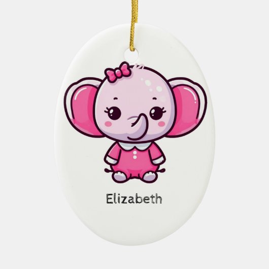 Gepersonaliseerd Schattige Roze Baby Olifant Ornam Keramisch Ornament (Voorkant)