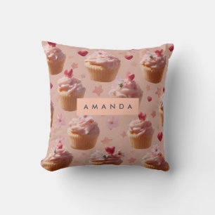 Gepersonaliseerd Schattige roze cupcake patroon Kussen
