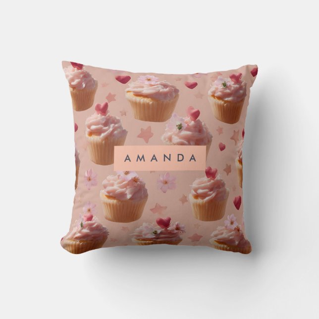Gepersonaliseerd Schattige roze cupcake patroon Kussen (Voorkant)