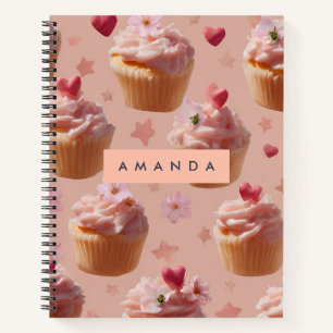Gepersonaliseerd Schattige roze cupcake patroon Notitieboek