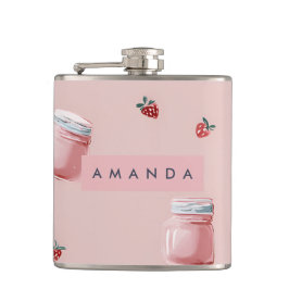 Gepersonaliseerd Schattige Roze Strawberry Jar Pat Heupfles