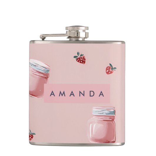 Gepersonaliseerd Schattige Roze Strawberry Jar Pat Heupfles (Voorkant)