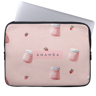 Gepersonaliseerd Schattige Roze Strawberry Jar Pat Laptop Sleeve